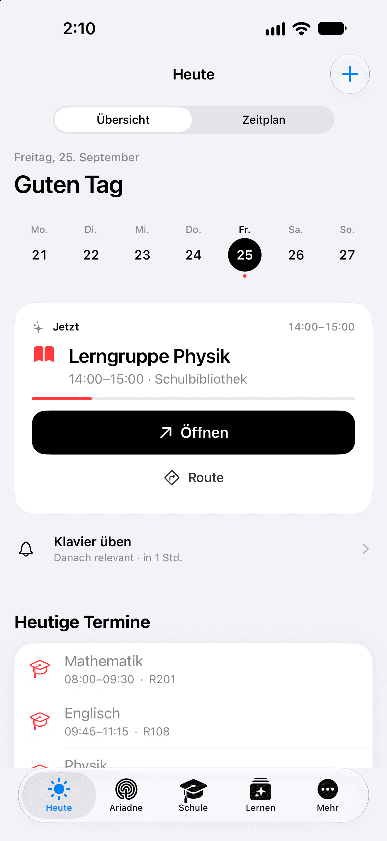 Clarity Today view with the day’s schedule (sample data)